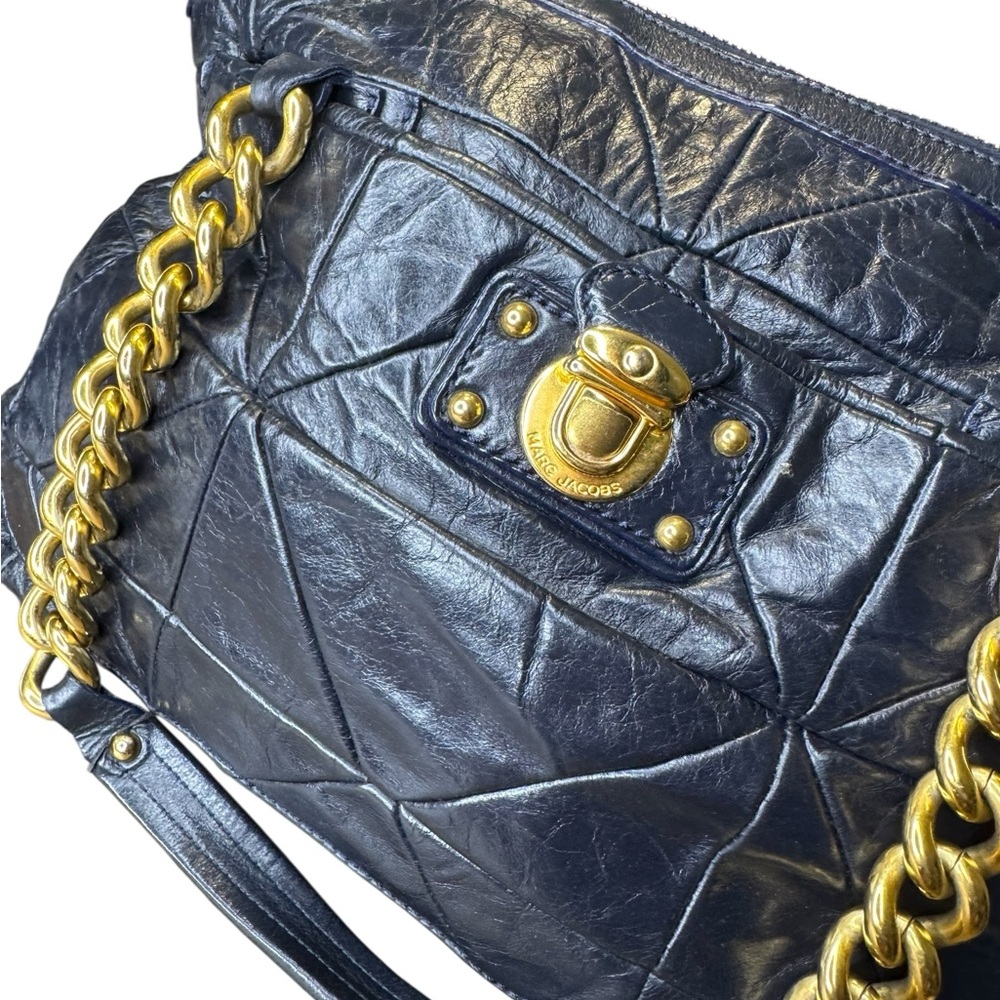 👜‎ Marc Jacobs Patchwork ‘Gennifer’ Navy Leather Chain Shoulder Bag XL Tote 👜 - Picture 3 of 16